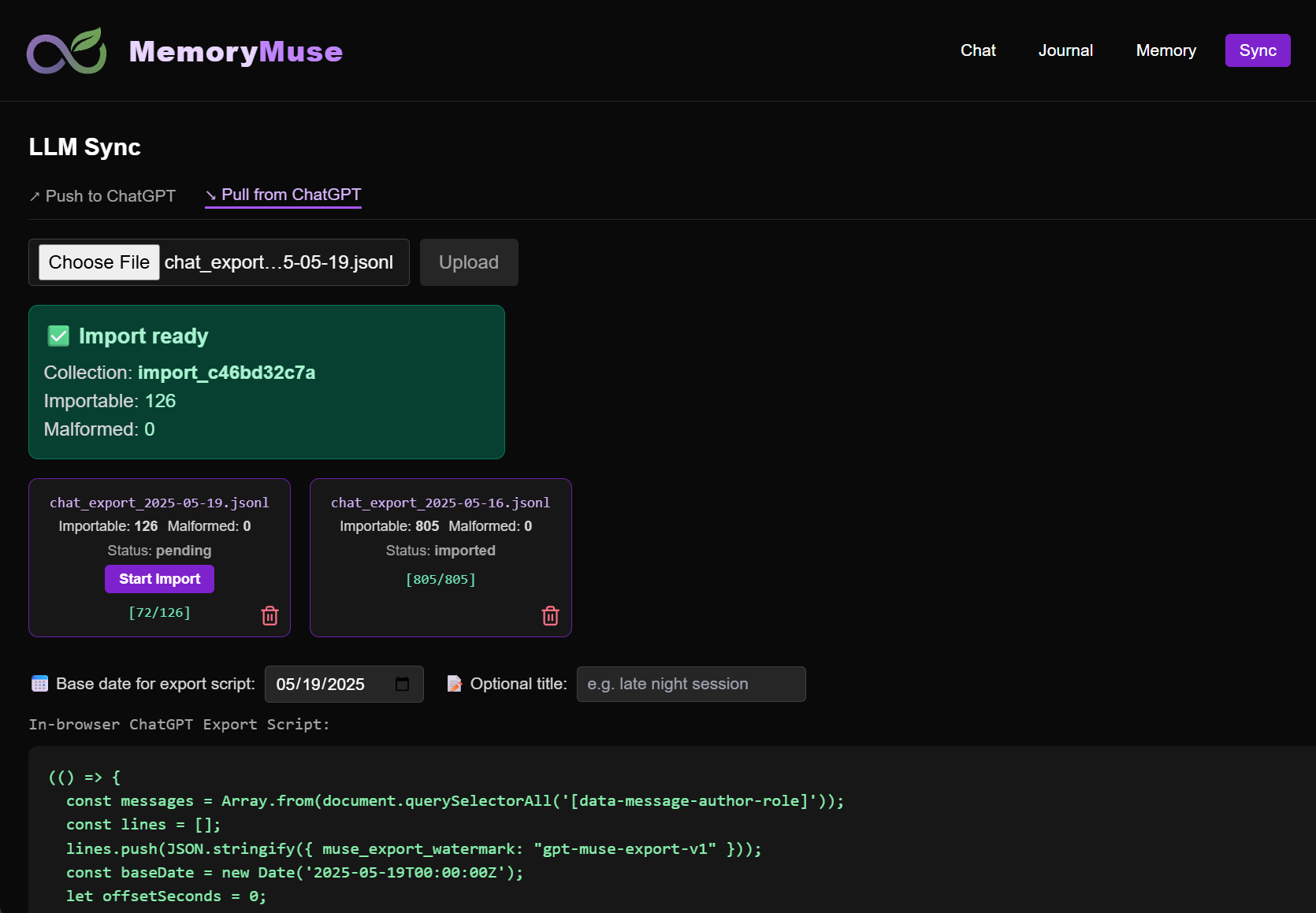 MemoryMuse sync screenshot
